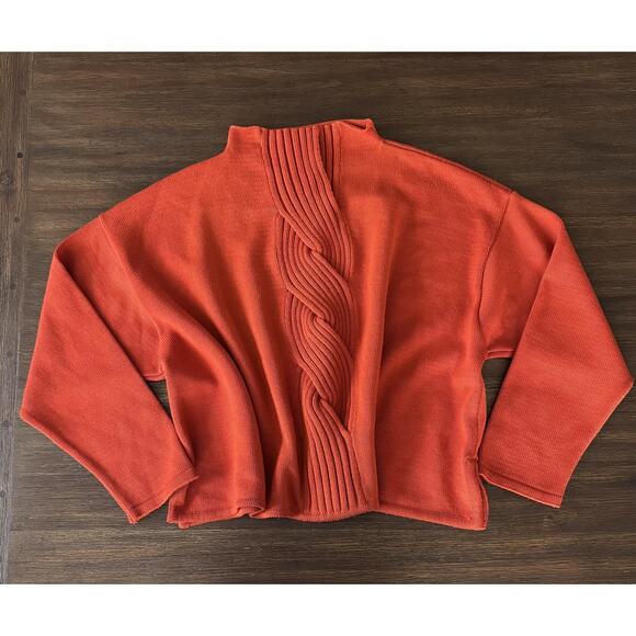 Elemente Clemente Sweater Burnt Orange Merino Wool Mock Neck Cable Knit S - Picture 1 of 16